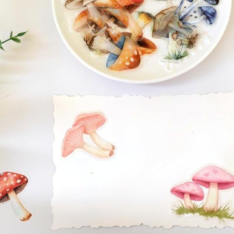 Cartoon Mushroom Stickers - 50 Pcs Clear PET Mushroom Aesthetic Stickers for Scrapbook, Journal, Junk Journal, Collage - Waterproof Transparent for Resin, Craft & Scrapbook Supplies - Image 4